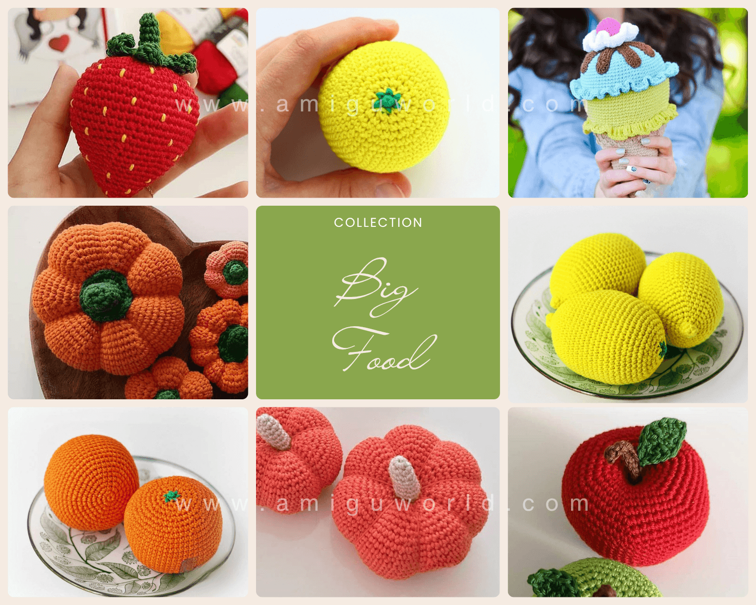 free big food plushies amigurumi crochet patterns collection